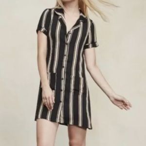 Reformation Black & Tan Striped Button Down Shirt Mini Dress Size 4